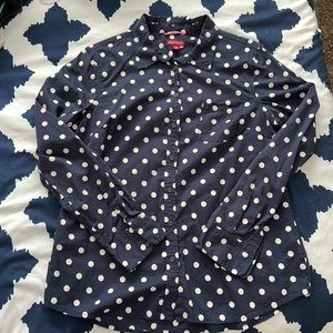 Large Navy Blue and White Polka Dot Merona Button Down